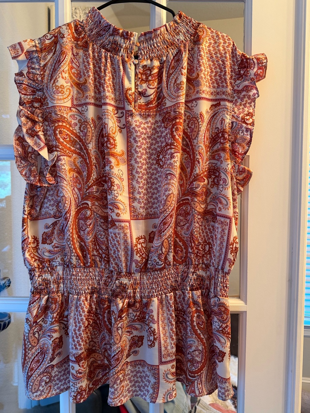 Hayden Rust and Cream Paisley Ruffle Blouse - 2XL
